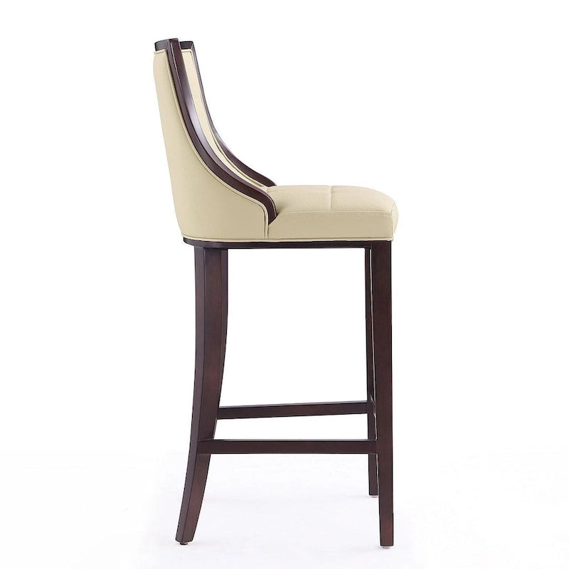 Walnut Beech Wood Traditional Bar Stool with Faux Leather Upholstered Back