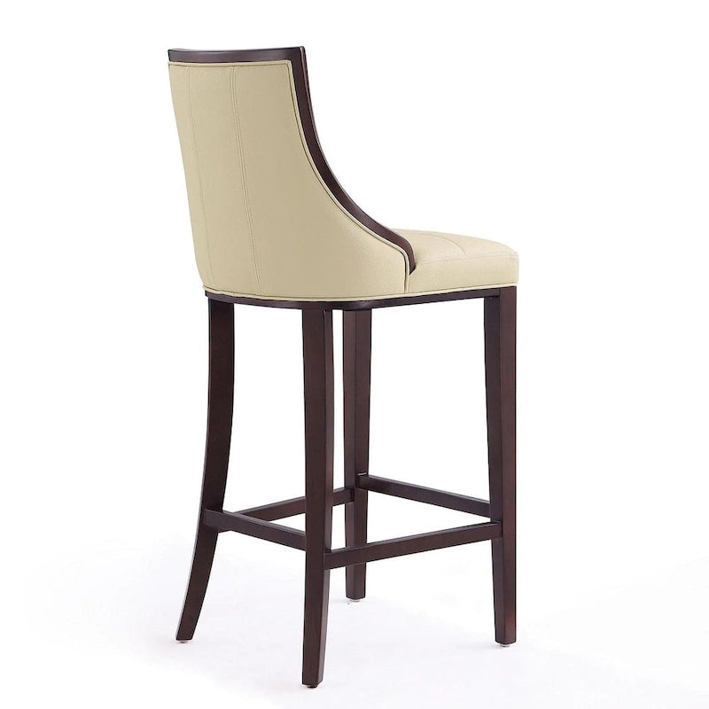 Walnut Beech Wood Traditional Bar Stool with Faux Leather Upholstered Back