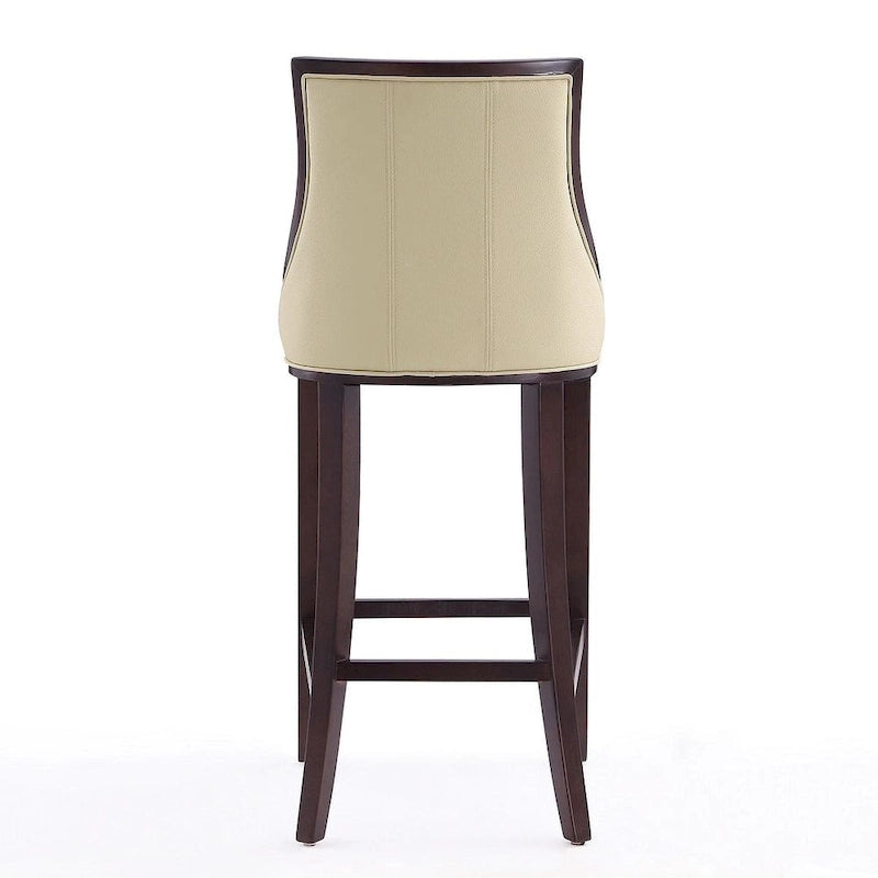 Walnut Beech Wood Traditional Bar Stool with Faux Leather Upholstered Back