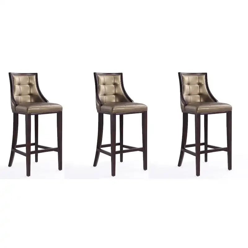 Walnut Beech Wood Traditional Bar Stool with Faux Leather Upholstered Back