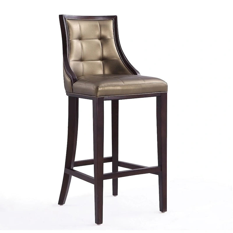 Walnut Beech Wood Traditional Bar Stool with Faux Leather Upholstered Back