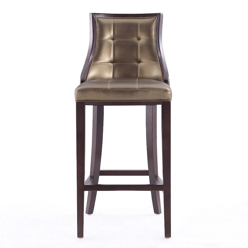 Walnut Beech Wood Traditional Bar Stool with Faux Leather Upholstered Back