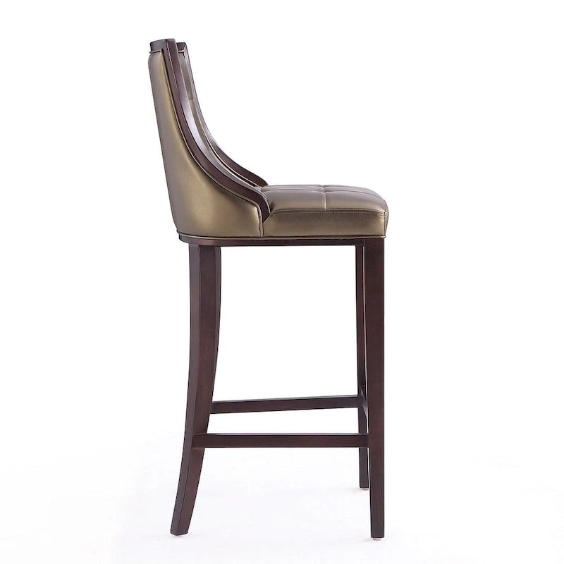 Walnut Beech Wood Traditional Bar Stool with Faux Leather Upholstered Back