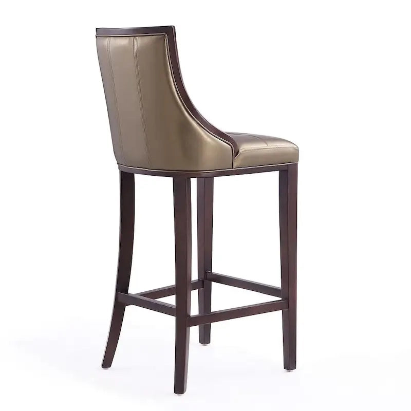 Walnut Beech Wood Traditional Bar Stool with Faux Leather Upholstered Back