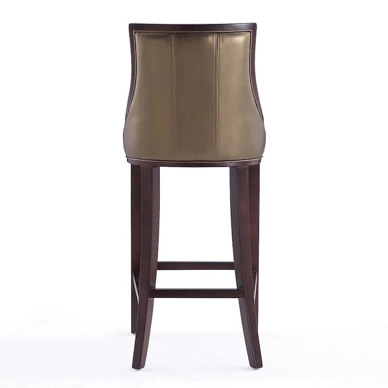 Walnut Beech Wood Traditional Bar Stool with Faux Leather Upholstered Back
