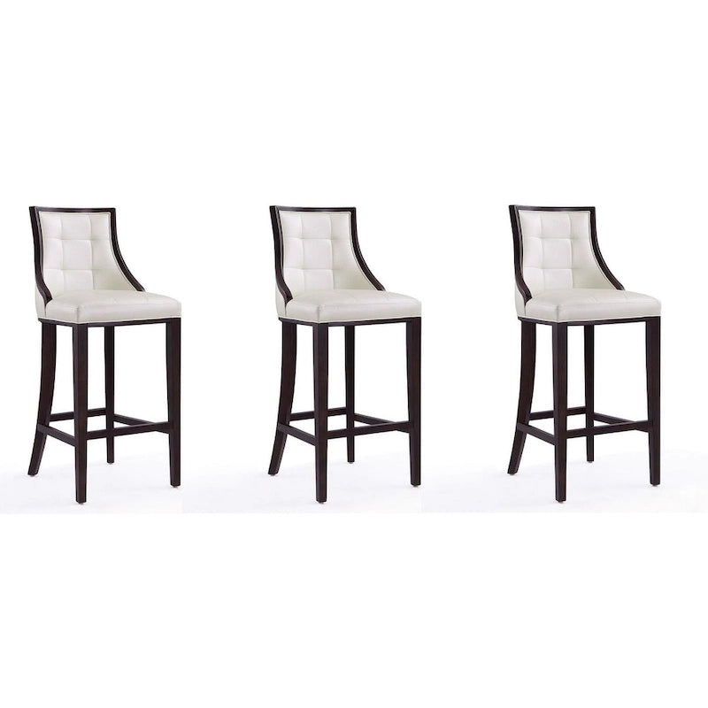 Walnut Beech Wood Traditional Bar Stool with Faux Leather Upholstered Back