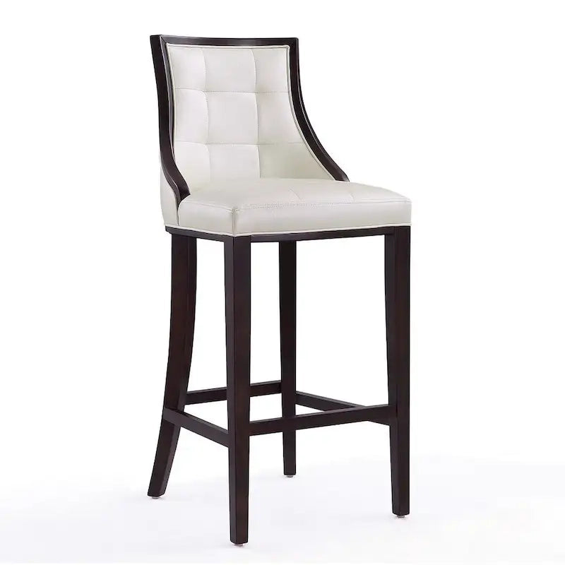 Walnut Beech Wood Traditional Bar Stool with Faux Leather Upholstered Back