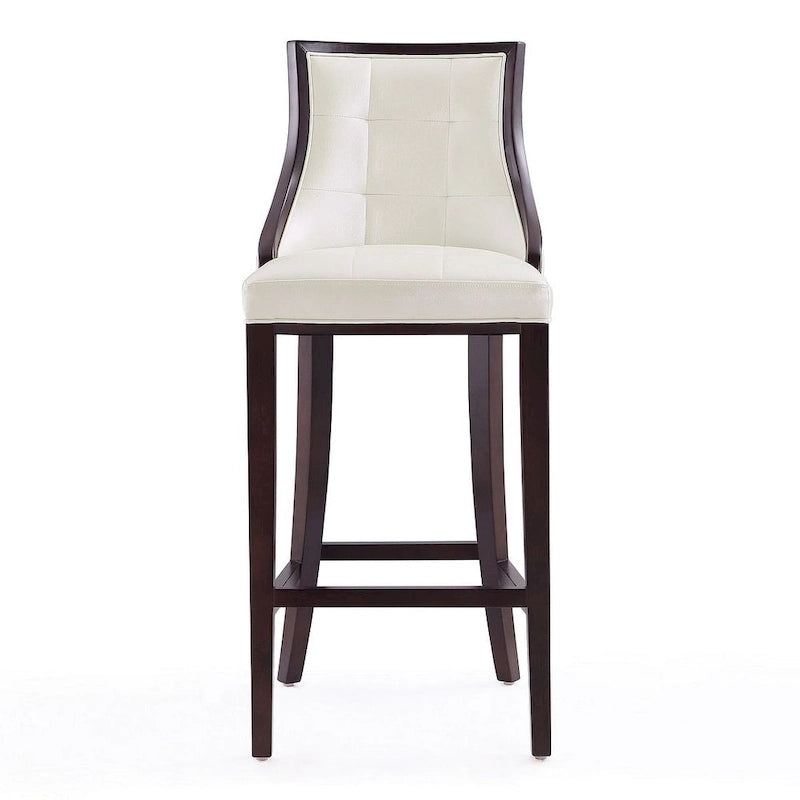 Walnut Beech Wood Traditional Bar Stool with Faux Leather Upholstered Back