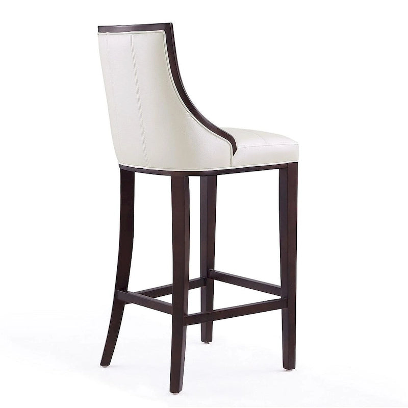 Walnut Beech Wood Traditional Bar Stool with Faux Leather Upholstered Back