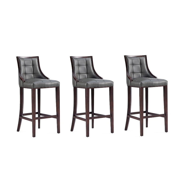 Walnut Beech Wood Traditional Bar Stool with Faux Leather Upholstered Back