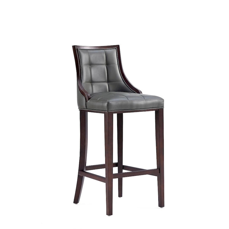 Walnut Beech Wood Traditional Bar Stool with Faux Leather Upholstered Back