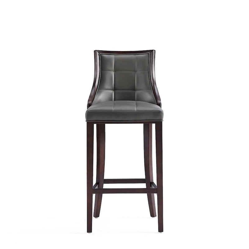 Walnut Beech Wood Traditional Bar Stool with Faux Leather Upholstered Back