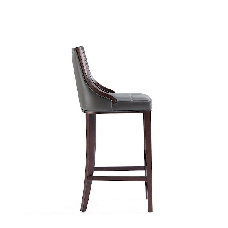 Walnut Beech Wood Traditional Bar Stool with Faux Leather Upholstered Back