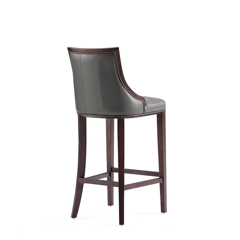 Walnut Beech Wood Traditional Bar Stool with Faux Leather Upholstered Back