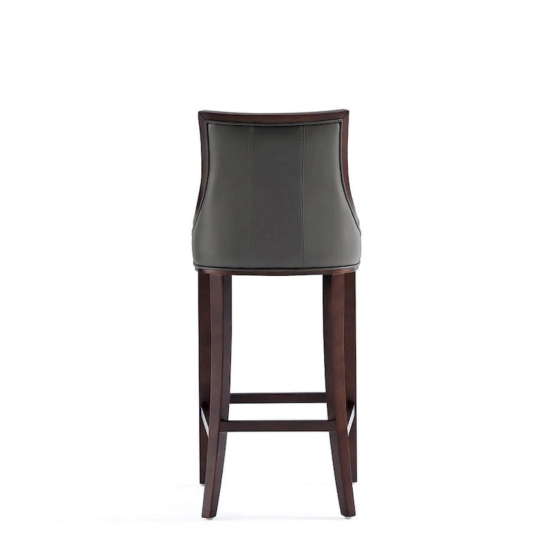 Walnut Beech Wood Traditional Bar Stool with Faux Leather Upholstered Back
