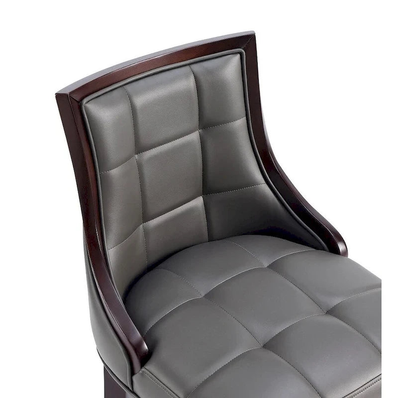 Walnut Beech Wood Traditional Bar Stool with Faux Leather Upholstered Back