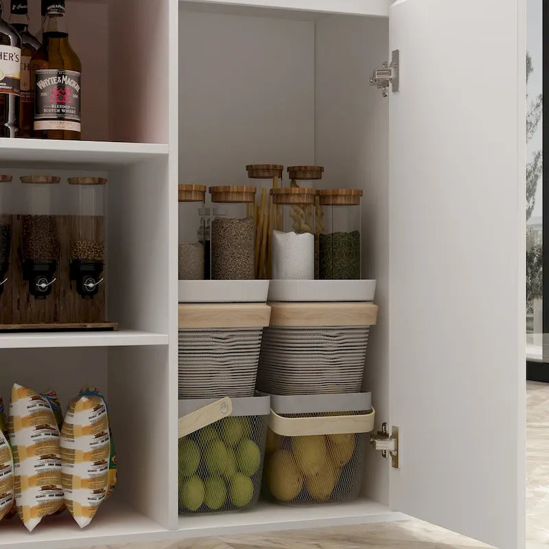 White Multi-Functional Kitchen Island Dining Table with Storage Drawers Cabinets