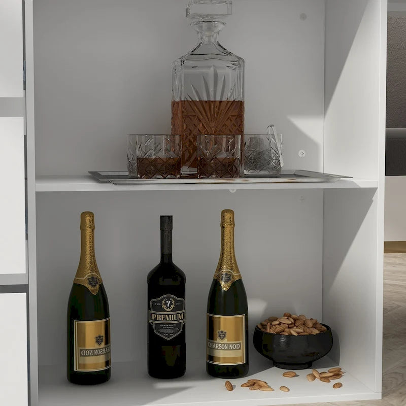 White Multi-Functional Kitchen Island Dining Table with Storage Drawers Cabinets