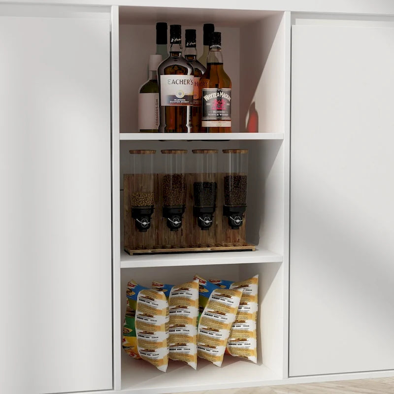 White Multi-Functional Kitchen Island Dining Table with Storage Drawers Cabinets