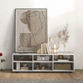 White 6-Cubby TV Stand with Adjustable Shelves and Leveling Feet