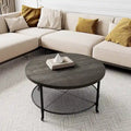 Round Industrial Coffee Table with Mesh Lower Shelf and Locking Casters