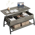 Lift-Top Coffee Table with Hidden Storage Lower Shelf Industrial Metal Legs