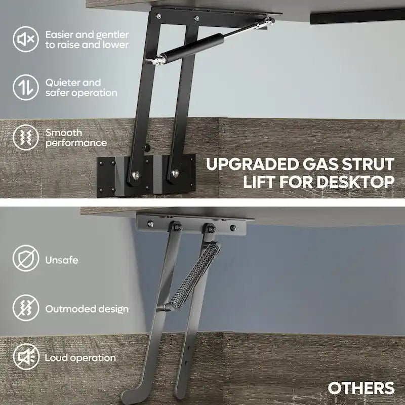 Lift-Top Coffee Table with Hidden Storage Lower Shelf Industrial Metal Legs
