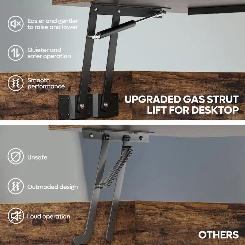 Lift-Top Coffee Table with Hidden Storage Lower Shelf Industrial Metal Legs