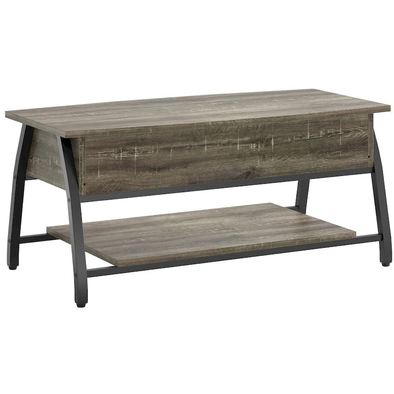 Lift-Top Coffee Table with Hidden Storage Lower Shelf Industrial Metal Legs