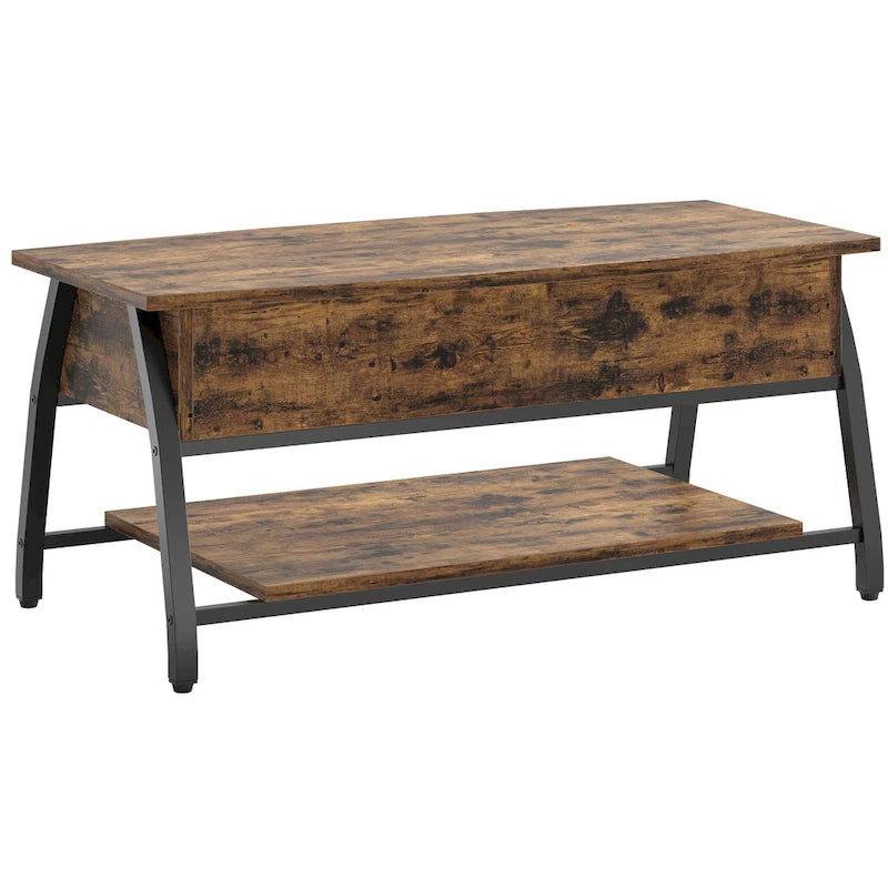 Lift-Top Coffee Table with Hidden Storage Lower Shelf Industrial Metal Legs