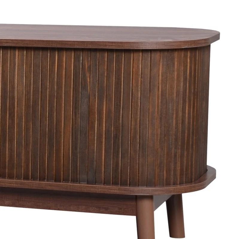 Farmhouse Rattan Drawer TV Stand with Solid Wood Legs Ribbed Doors