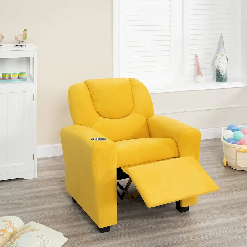 Kids Push-Back Recliner Chair with Cup Holder Padded Headrest Footrest