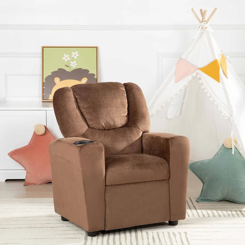Kids Push-Back Recliner Chair with Cup Holder Padded Headrest Footrest