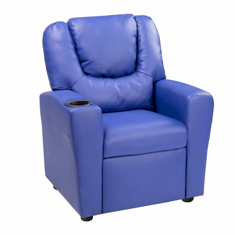 Kids Push-Back Recliner Chair with Cup Holder Padded Headrest Footrest