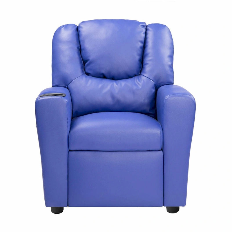 Kids Push-Back Recliner Chair with Cup Holder Padded Headrest Footrest