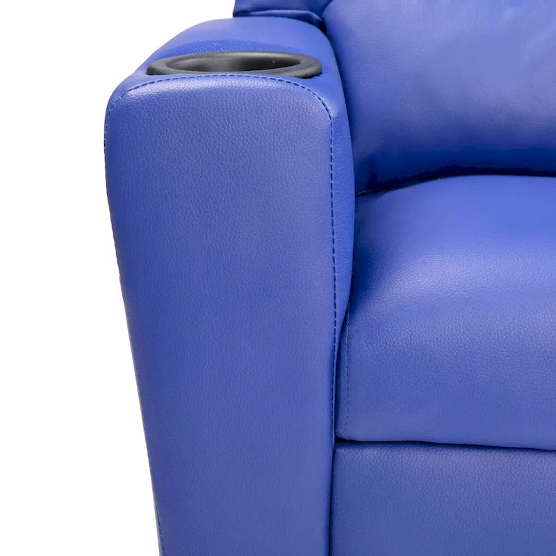 Kids Push-Back Recliner Chair with Cup Holder Padded Headrest Footrest