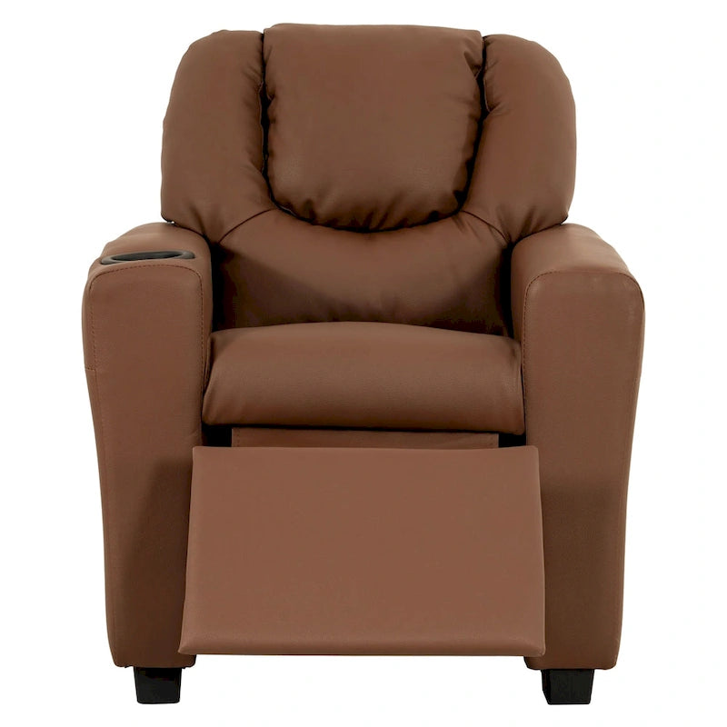 Kids Push-Back Recliner Chair with Cup Holder Padded Headrest Footrest