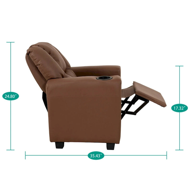 Kids Push-Back Recliner Chair with Cup Holder Padded Headrest Footrest