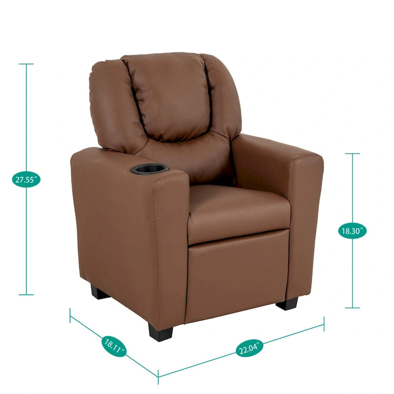 Kids Push-Back Recliner Chair with Cup Holder Padded Headrest Footrest