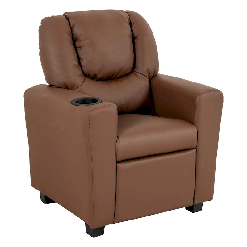 Kids Push-Back Recliner Chair with Cup Holder Padded Headrest Footrest