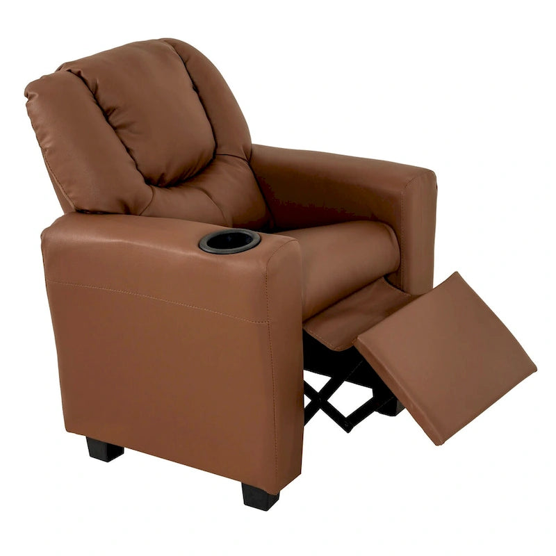 Kids Push-Back Recliner Chair with Cup Holder Padded Headrest Footrest