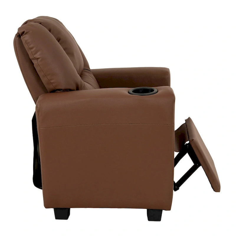 Kids Push-Back Recliner Chair with Cup Holder Padded Headrest Footrest