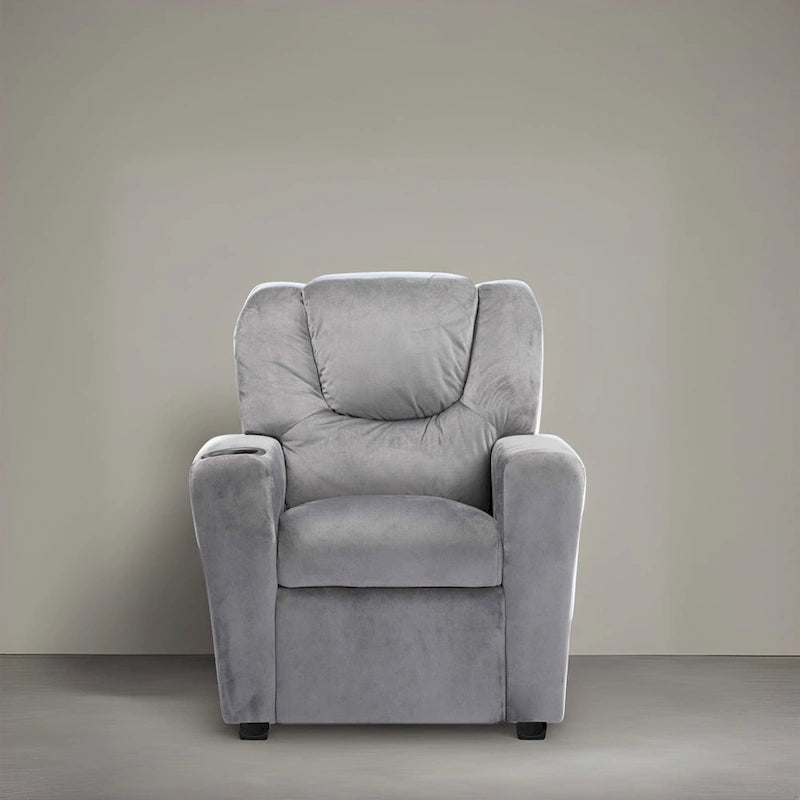 Kids Push-Back Recliner Chair with Cup Holder Padded Headrest Footrest