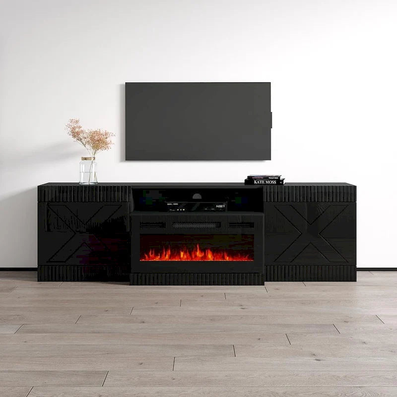 Modern Electric Fireplace TV Stand with High Gloss Doors Storage Cabinet