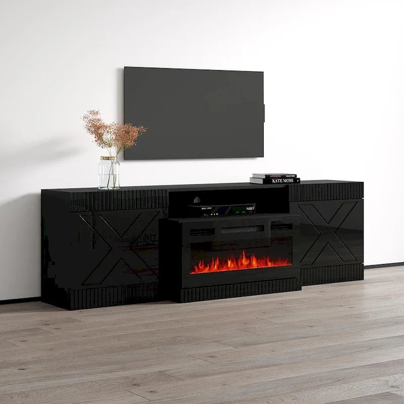 Modern Electric Fireplace TV Stand with High Gloss Doors Storage Cabinet