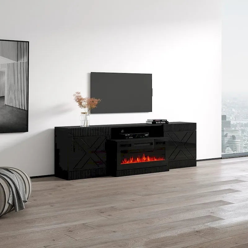 Modern Electric Fireplace TV Stand with High Gloss Doors Storage Cabinet