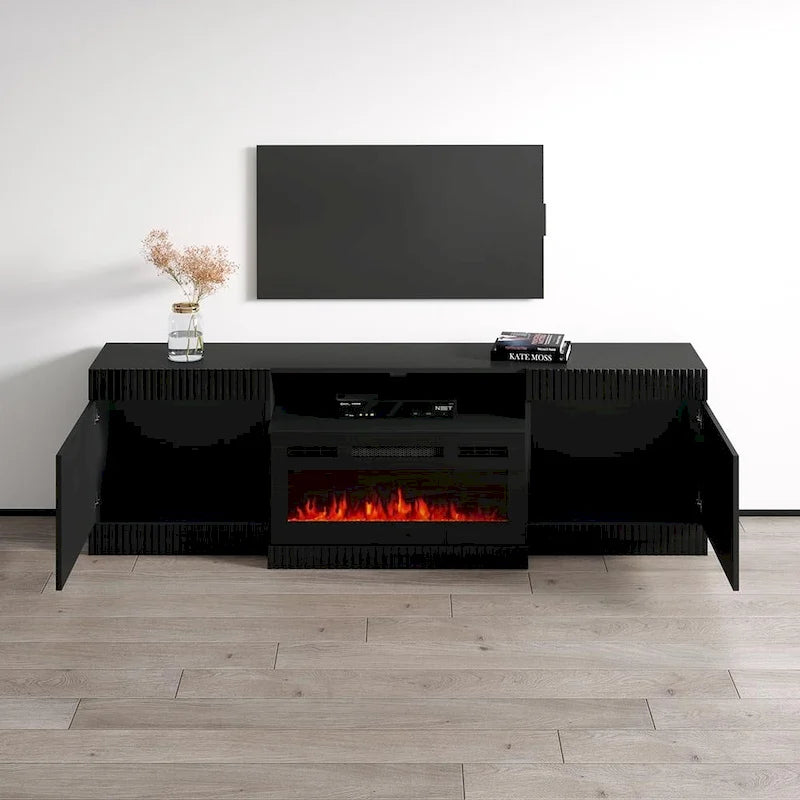 Modern Electric Fireplace TV Stand with High Gloss Doors Storage Cabinet