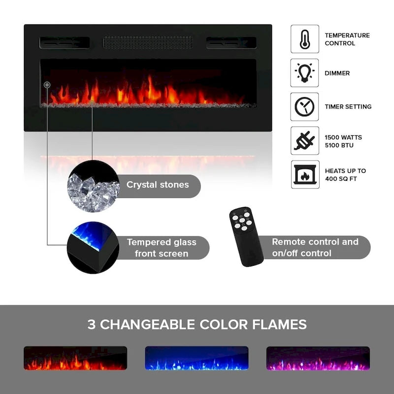 Modern Electric Fireplace TV Stand with High Gloss Doors Storage Cabinet