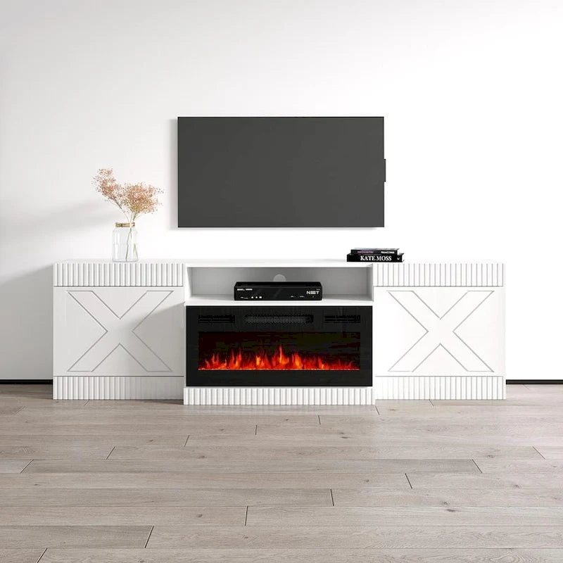 Modern Electric Fireplace TV Stand with High Gloss Doors Storage Cabinet
