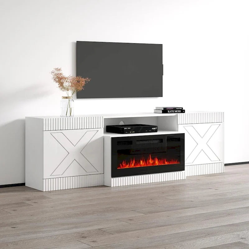 Modern Electric Fireplace TV Stand with High Gloss Doors Storage Cabinet
